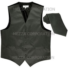 New Men's Tuxedo Vest Waistcoat Necktie prom party Dark Gray formal wedding prom
