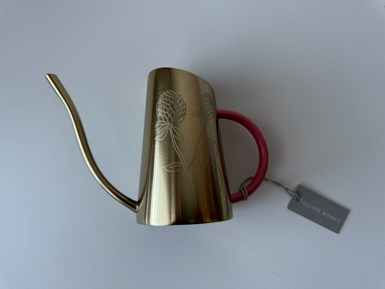 Oliver Bonas Pink & Gold Metal Floral Etched Watering Can Small/mini