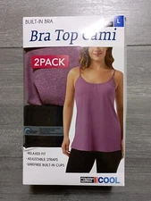 32 Degrees Cool Cami Adult Womens Large Plum/Black *2 Pack* Bra Top