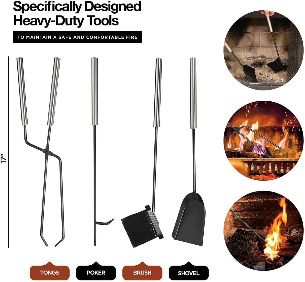 Firewood Rack Outdoor Indoor - 2-Tier Firewood Holder with Fireplace Tools Set,