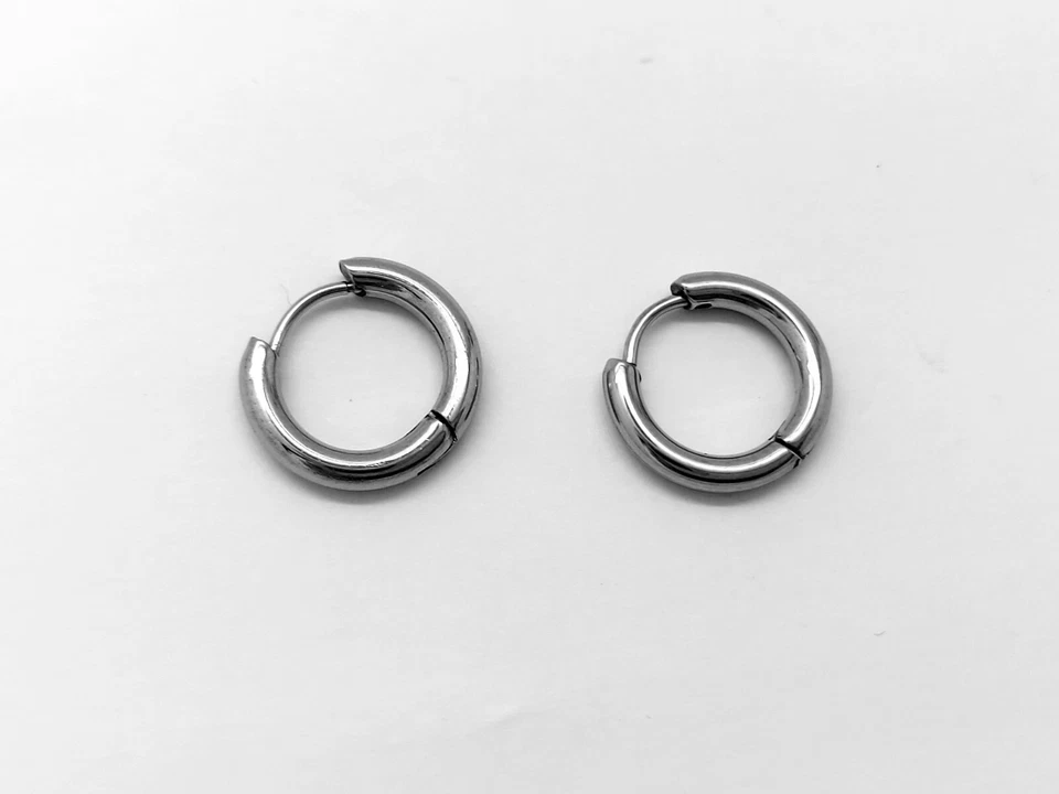 Acciaio Inox Argento Set di Tre Diverso Sized Orecchini a Cerchio, 12mm, 14mm, - Immagine 4 di 4