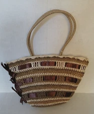 Handmade Straw Woven Handmade Bag Ribbon Accent