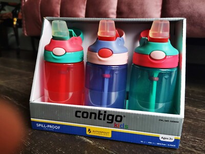 NEW 3-Pack Contigo Kids Gizmo Water Bottles 414ML for Boys or - Main Image