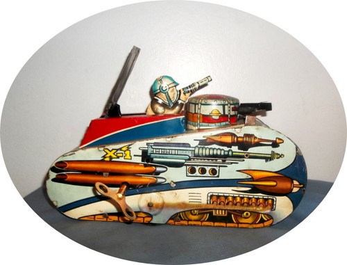K494a ~ 1950 Marx ~ carro armato spaziale Planet Patrol / pistolero pop up - avvolgi ~ VEDI VIDEO