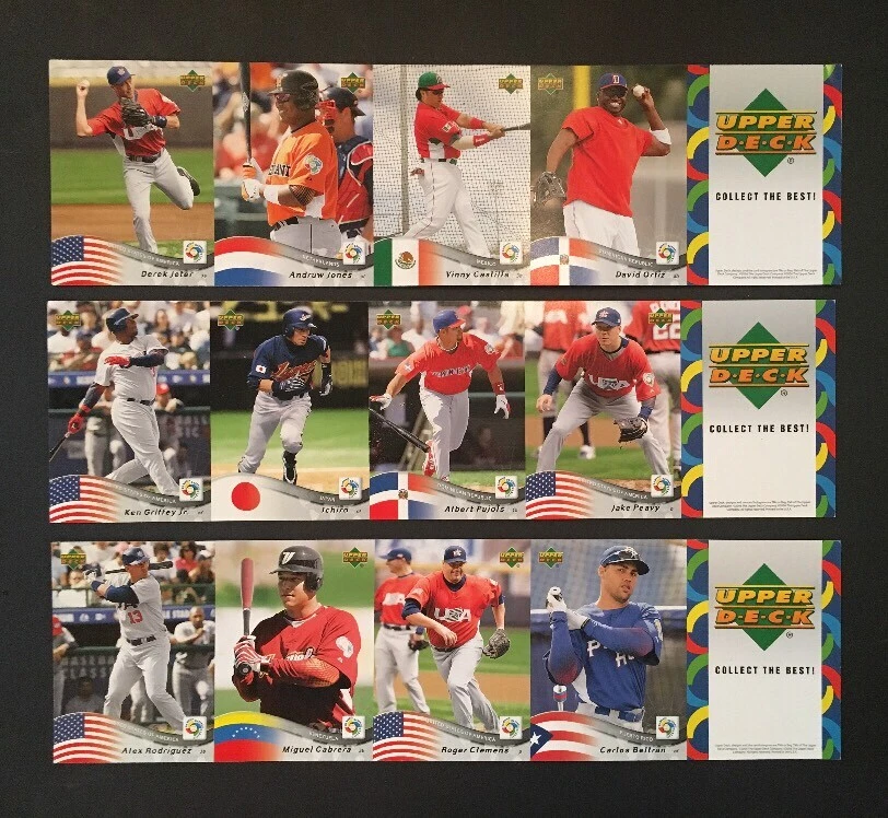 Juego de 3 hojas Upper Deck Clásico Mundial de Béisbol WBC 2006 pujols Griffey Jeter