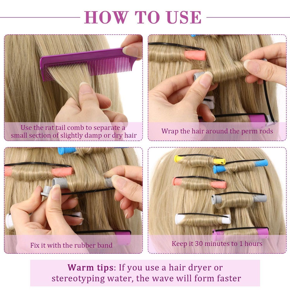 60 Pieces Hair Perm Rods Set Plastic Perming Rods Cold Wave Rods Hair ...