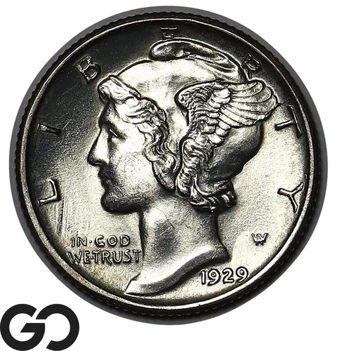 1929 Mercury Dime, Full Split Bands, Gem BU++ FSB, Lustrous Blazer!