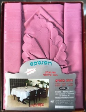Israeli Tablecloth + 12 napkins 100% polyester scallop edge non-iron stain resst