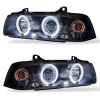 LHD Scheinwerfer Paar Angel Eyes Klarglas Schwarz FüR BMW 3Er Coupe Cabrio E36