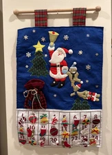 Christmas Advent Calendar Merry Christmas Countdown Hanging Fabric W/Ornaments