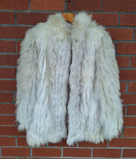 Vintage Real Fox Fur Coat Jacket White Off White Womens Size L Craft Repair Shed