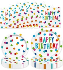 60PCS Birthday Party Tableware Set: Rainbow Dot Plates & Napkins for