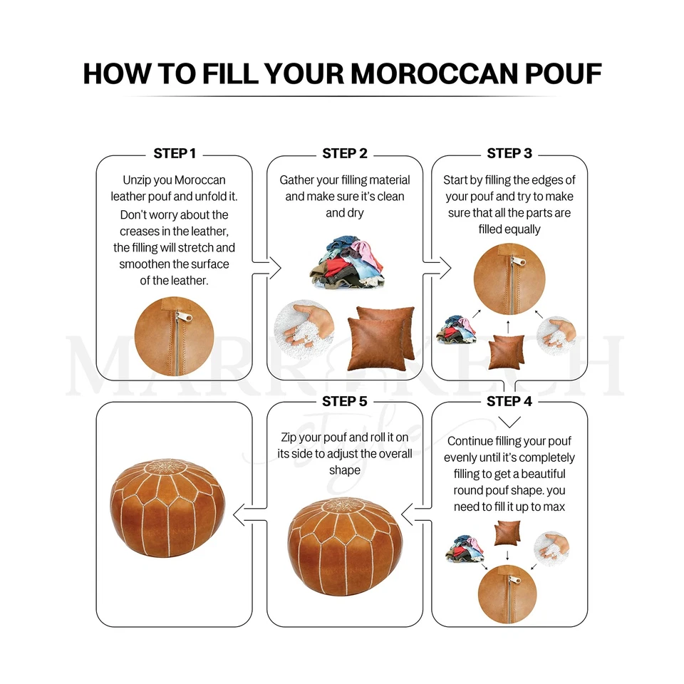 Comfortable Leather Ottoman Pouf - Handmade Unstuffed Moroccan Pouf Cover - R... - Image 3 of 4