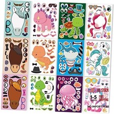 24 Sheets Make a Face Stickers for Kids Toddlers Party Favors Mixed Animals