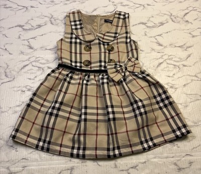 Burberry Girls Children Nova Check Sleeveless Side Bow tie Dress Blouse Size XL