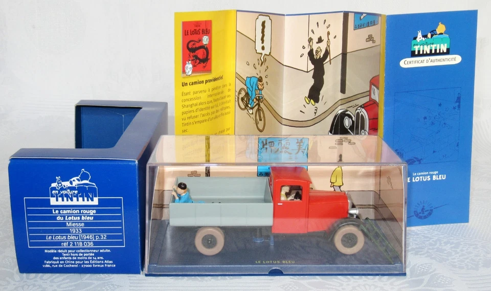 EN VOITURE TINTIN 1/43 ATLAS LE CAMION ROUGE DU LOTUS BLEU CERTIFICAT OK - Photo 3/4