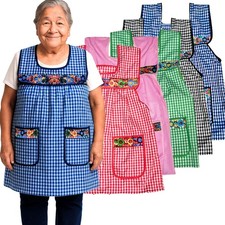 Traditional Mexican apron for women with deep pockets and beautiful flower em...