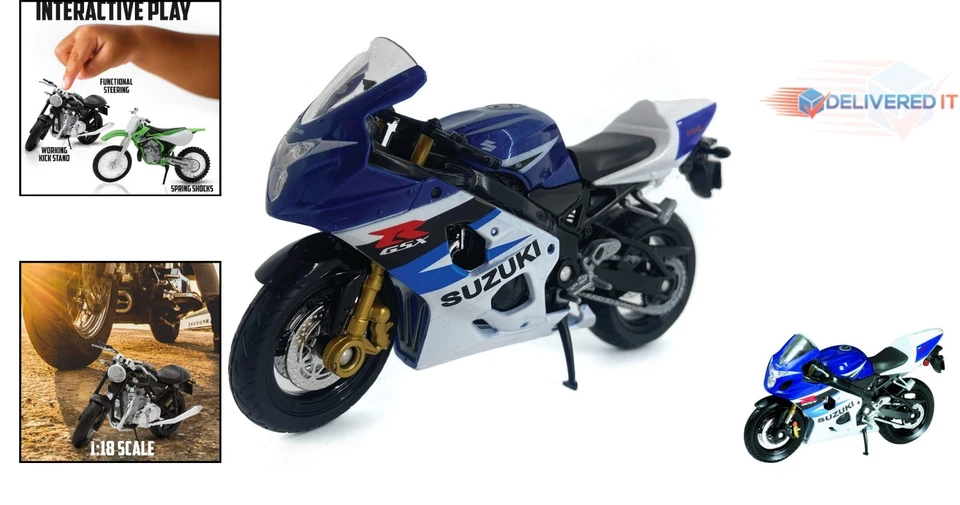Die Cast Motorcycle Blue Suzuki GSX-R750 Model 1:18 Scale Collectible - Image 2 of 4