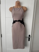 ASOS Pink Black Lace Waist Bodycon Midi Dress Strappy Womens UK 10