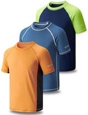 3 Pack Boys' UPF 50 Short Sleeve Rash Guard Swim Shirts Quick Dry UV Tee
