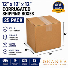 25 Pack 12x12x12 Heavy Duty Corrugated Cardboard Shipping Moving Packing Boxes
