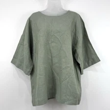 Black Ficus Linen Top Unisex L Lagenlook Coastal Boxy Handmade Sustainable Lagom