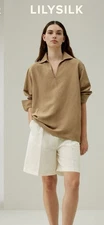 lilysilk women Oversized Silk-Linen Blend Shirt sz s