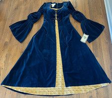 NWT Custom Renaissance Dress Royal Blue Velvet, Lacing  Gold Brocade - Side M