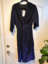 Zara Blue Shimmer Sparkle V-Neck Crossover Dress Size M