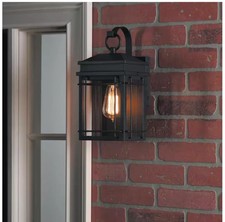 Hampton Bay Broward 13 in. 1-Light Black Outdoor Hardwired Wall Lantern Sconce