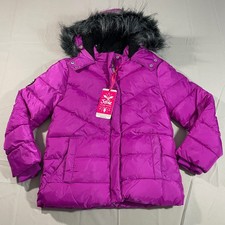Justice Girls Classic Puffer Jacket Magenta Pink XS 5/6 Hooded Sherpa Lined NEW