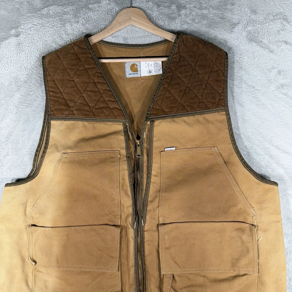 VTG Carhartt Vest Mens 2XL Brown Full Zip Canvas Hunting Field Duck VU256 90s - Image 2 of 4