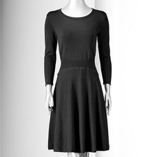 Simply Vera Vera Wang Women's Fit & Flare Sweater Dress, Pure Night, Small Black