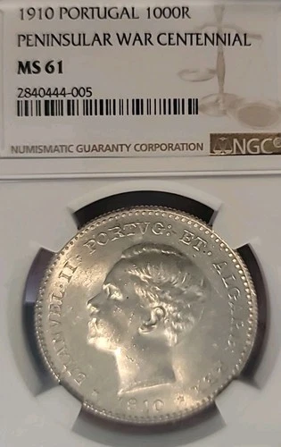 Portugal 1910 1000 Reis Superb NGC 61 Undergraded Full Luster/Strike Beauty