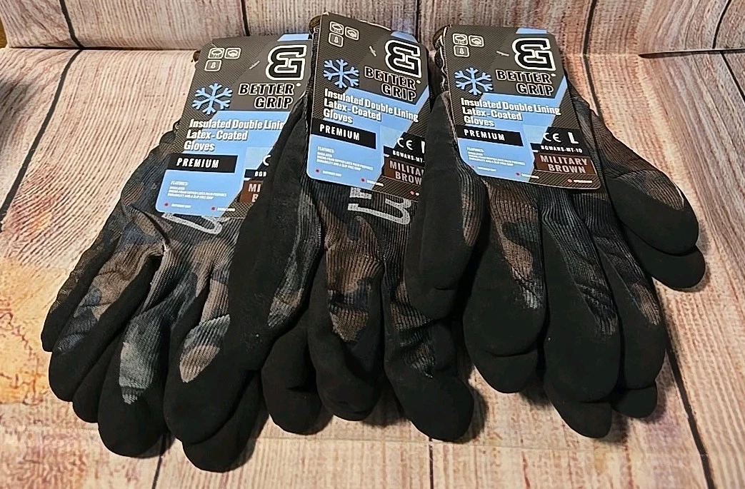 3-PAIR Safety Winter Insulated Double Lining Rubber-Coated Work Gloves -BGWANS