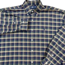 Vintage Ralph Lauren Oxford Shirt Men XL Blue Green Plaid Button Up OCBD Pony 