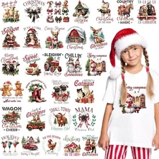 30Pcs Vintage Christmas Dtf Transfers Ready to Press Merry Christmas Iron on