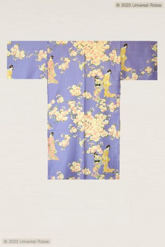 Accappatoio corto kimono giapponese donna fiori di ciliegio e bellezza raso di cotone made in J - Foto 11 di 15