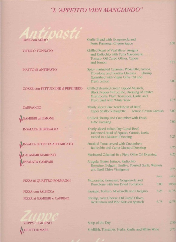 Campari's Italian Restaurant Menu Sheraton Denver Tech Center Hotel Colorado 