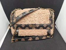 Guess Women's Always Handbag Shearling Convertible Crossbody Flap Mocha Multi