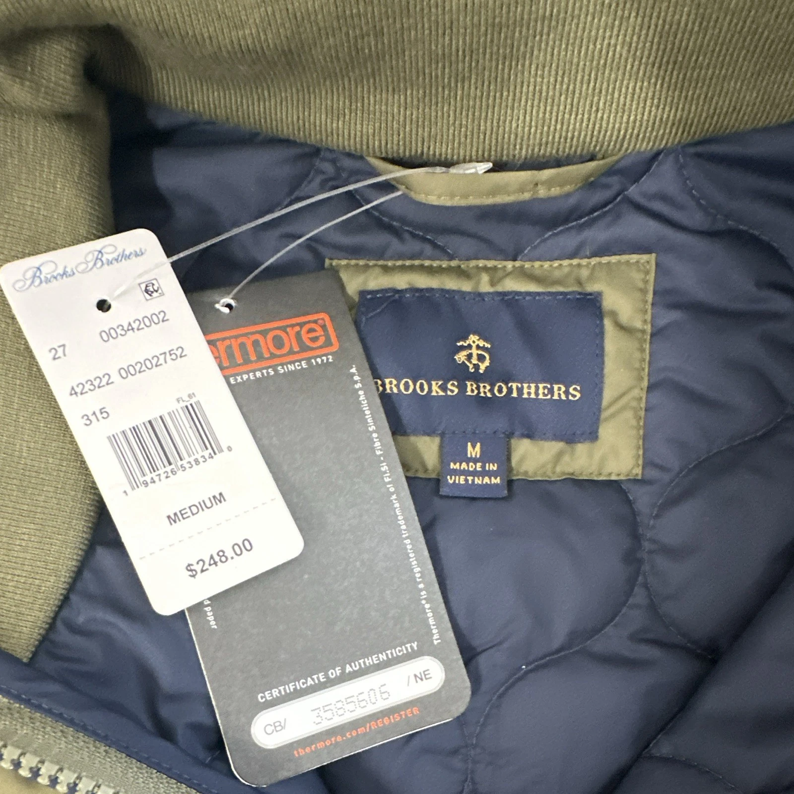 NWT Brooks Brothers Thermore Insulated Onion Quilted Jacket Medium Green NWT image 8