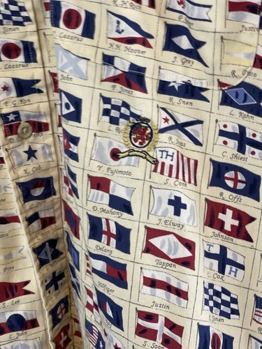 Vintage Tommy Hilfiger Button Up Shirt Nautical Flags 90s Cotton Men’s Size L - Picture 3 of 7