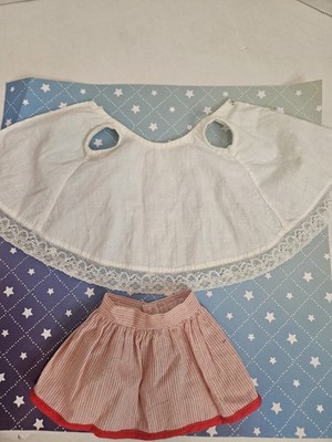 Vintage 14'' Slim Girl Doll Clothing Lot 2pc White Lace Dress & Red Striped Skirt