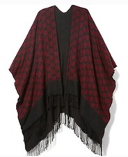 MICHAEL KORS MK LOGO JACQUARD RUANA, ROJO RUBÍ Y NEGRO ENVOLTURA MUJER