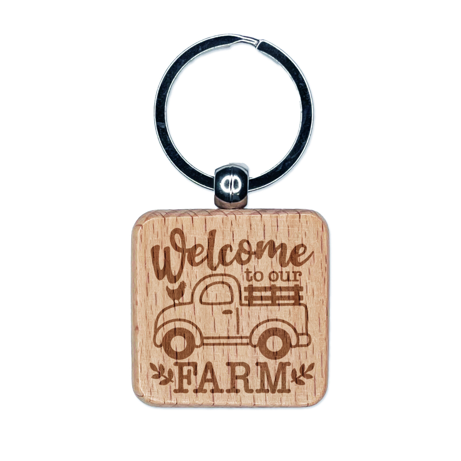 Farm-Themed Engraved Wooden Keychain Tag Charm for Your Keys