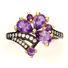 925 Sterling Silver Ring Pear Amethyst Natural Gemstone Jewelry Size 7
