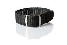 Ebony Perlon Braided Woven Watch Strap/Band With Stainless Steel Buckle 22mm