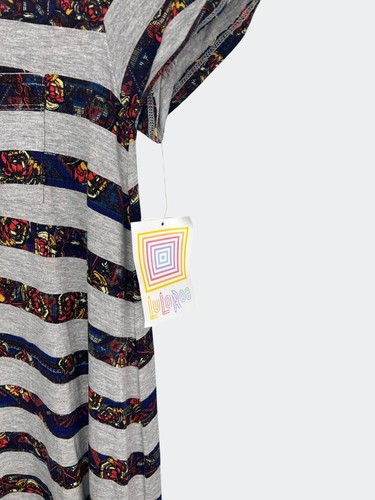 LuLaRoe Carly High-Low Hem Dress Striped Floral Print Gray/Multicolor Small - Picture 8 of 15