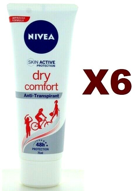 6 PZ NIVEA DRY COMFORT DEODORANTE CREMA SKIN PROTECTION DEO 48H 75ml