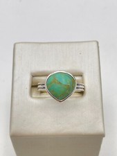 STERLING SILVER 925 TURQUOISE GEMSTONE 3.5mm BAND SIZE 7 RING 4.6g